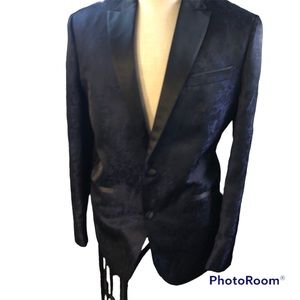 Gorgeous Kenneth Cole Navy Black Brocade Satin Tux Jacket Slim Fit Stunn…